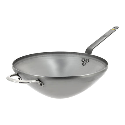 de Buyer Stamped Steel Wok with Flat Bottom and Extra Handle Ø40 cm 1