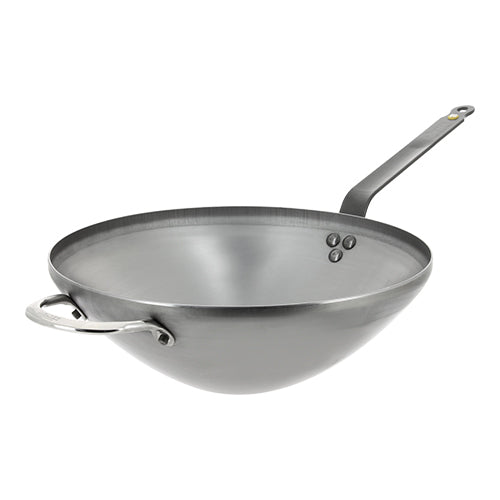 de Buyer Stamped Steel Wok with Flat Bottom and Extra Handle Ø40 cm 1
