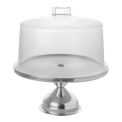 Cake Stand with Transparent Plastic Cover | EMGA | Stainless Steel | Ø34 x H37 cm 1