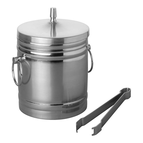Double-Walled Ice Cube Bucket | EMGA | Stainless Steel with Ice Tong | 1 L, Ø12.5 x H18 cm 1