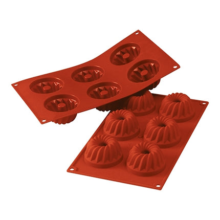 Silicone Gugelhupf Baking Mould | Silikomart SiliconFlex | 6 Compartments | 1/3 GN | Ø7.0 x H3.6 cm 1