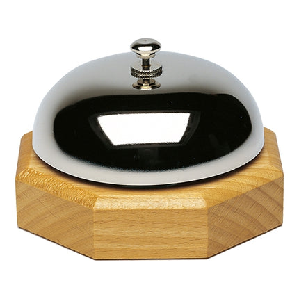 Reception Bell with Wooden Base | Westmark | Chromed | Ø9.1 x H5.8 cm 1
