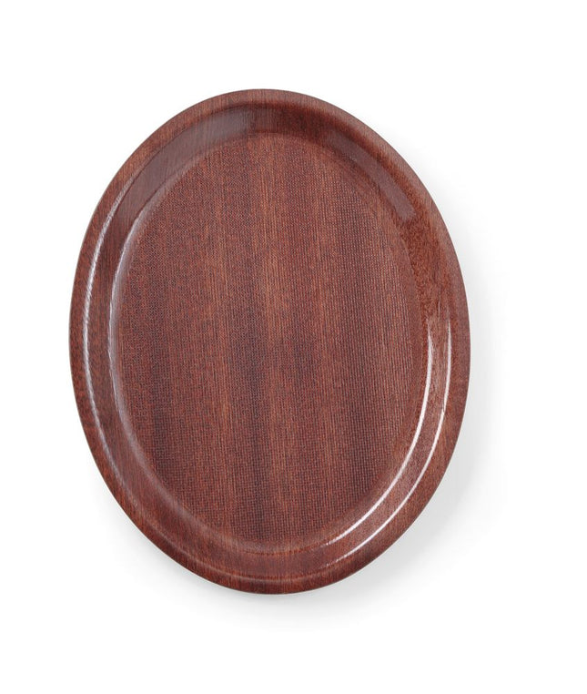 Non-Slip Laminated Oval Serving Tray | AmerBox | Mahogany | 200x265mm