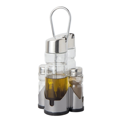 Cruet Set with Stainless Steel Holder | ProSup | Set of 4 | Salt, Pepper, Oil and Vinegar | 10 x 11 x H22 cm 1