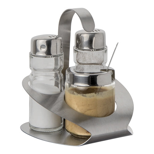 Glass Cruet Set with Stainless Steel Holder | ProSup | 3 Pieces | Salt, Pepper and Mustard Jar | 10 x 10 x H12 cm 1