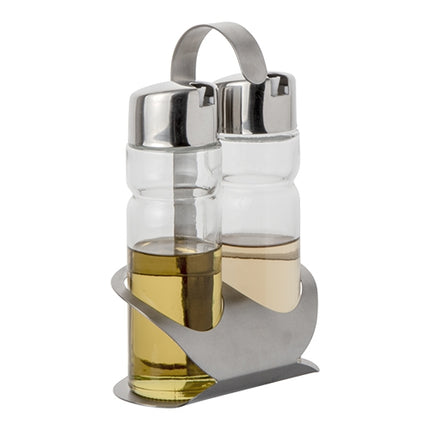 Glass Cruet Set with Stainless Steel Holder | ProSup | 2 Pieces | Oil and Vinegar Bottles | 12 x 7.5 x H19 cm 1