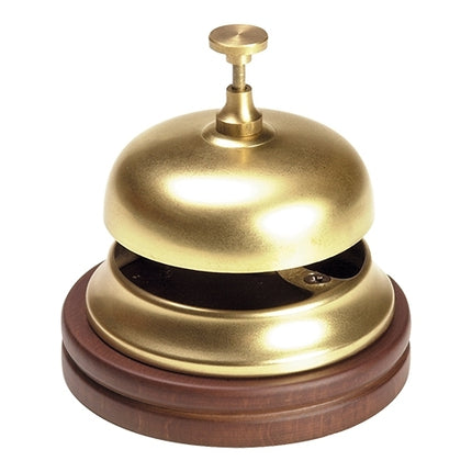 Brass Reception Bell with Wooden Base | EMGA | Ø11 x H11 cm 1