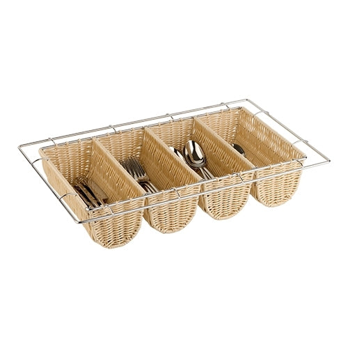 GN 1/1 Cutlery Basket with Chrome Frame | EMGA | 4 Compartments | 53 x 32.5 x H10 cm 1