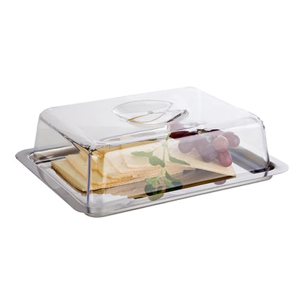 Rectangular Serving Dish with Transparent Cover | EMGA | Stainless Steel 18/0 | Stackable Dishwasher Safe | 25 x 19 x H7 cm 1
