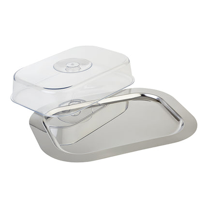 Rectangular Serving Dish with Transparent Cover | EMGA | Stainless Steel 18/0 | 42 x 31 x H8.5 cm 1