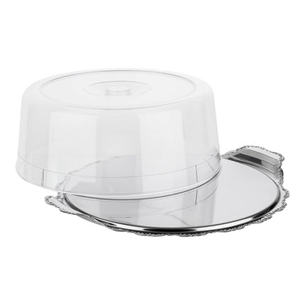Round Cake Stand with Transparent Cover | EMGA | Stainless Steel 18/0 | Ø32 x H12 cm 1