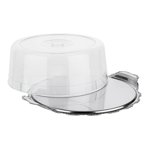 Round Cake Stand with Transparent Cover | EMGA | Stainless Steel 18/0 | Ø32 x H12 cm 1