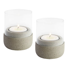 Concrete Candle Holder with Glass Top | EMGA | Set of 2 | Ø6 x H7 cm 1