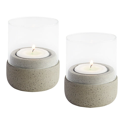 Concrete Candle Holder with Glass Top | EMGA | Set of 2 | Ø6 x H7 cm 1