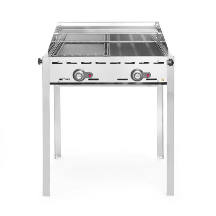 Green Fire Gas Barbecue with 2 Burners and Enamelled Cast Iron Griddle & Grid | HENDI Profi Line | 11.6kW | 740x615x825mm