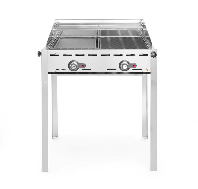 Green Fire Gas Barbecue with 2 Burners and Enamelled Cast Iron Griddle & Grid | HENDI Profi Line | 11.6kW | 740x615x825mm