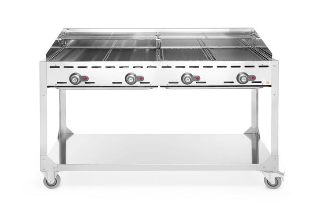 Green Fire Barbecue with 4 Burners | HENDI Profi Line | 22kW | Wheeled Base | 1400x612x825mm