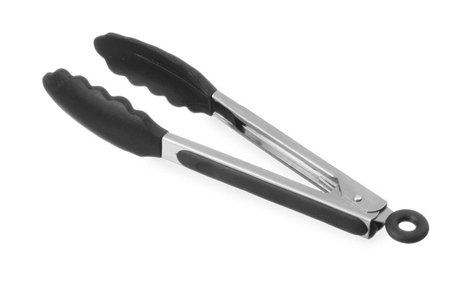 Heat Resistant Silicone Serving Tongs Black | HENDI | 267mm | Soft-Grip with Lock