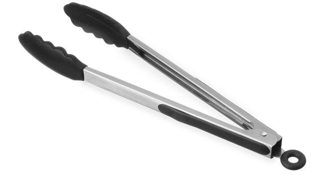 Heat Resistant Silicone Serving Tongs Black | HENDI | 345mm | Soft-Grip with Lock