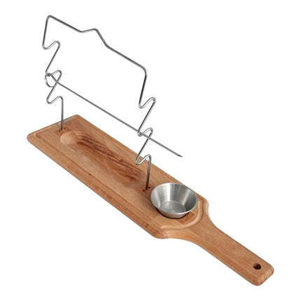 Wooden Skewer Stand | EMGA | with Stainless Steel Sauce Dish and Set of 3 Skewers | 25 cm Skewers | 45.6 x 12 x H23 cm 1
