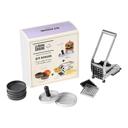 Louis Tellier Burger & Fries Preparation Set | Includes Fries Cutter, Hamburger Press and 4 Loaf Pans 1