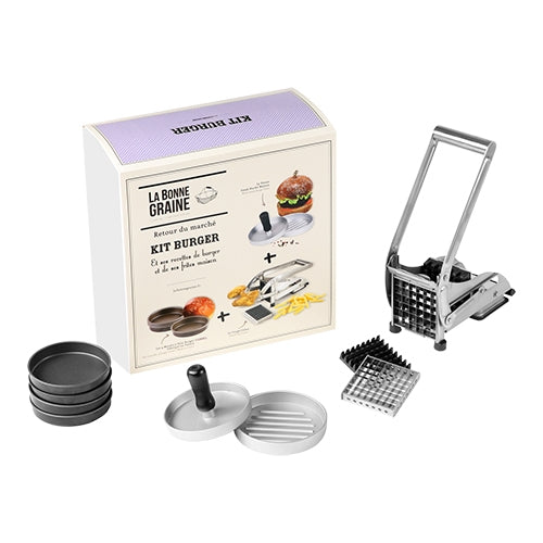 Louis Tellier Burger & Fries Preparation Set | Includes Fries Cutter, Hamburger Press and 4 Loaf Pans 1