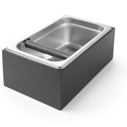 Knock Box in Dark Wood Frame with Stainless Steel GN 1/4 Container | HENDI | 275x175x110mm