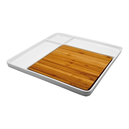 Square Porcelain Serving Dish with Bamboo Cutting Board | Vin Bouquet | 29 x 29 x H3 cm 1