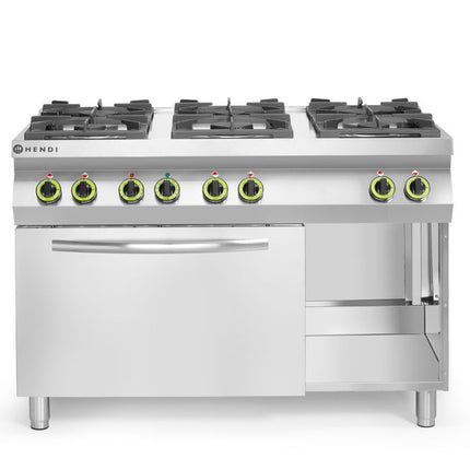 6-Burner Gas Cooker with Electric Convection Oven GN 1/1 | HENDI Kitchen Line | 28.5kW | 1200x722x900mm