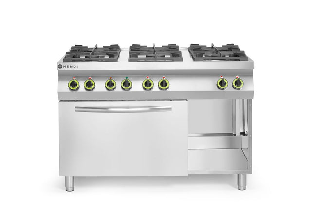 6-Burner Gas Cooker with Electric Convection Oven GN 1/1 | HENDI Kitchen Line | 28.5kW | 1200x722x900mm