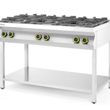 Plinski štedilnik s 6 gorilniki in odprtim podnožjem, HENDI, Kitchen Line, 28,5 kW, 1200 x 700 x (V) 900 mm