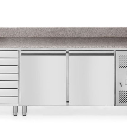 Two-Door Pizza Cooling Table with Granite Worktop and 7 Drawers | Arktic | 250L | 230V/250W