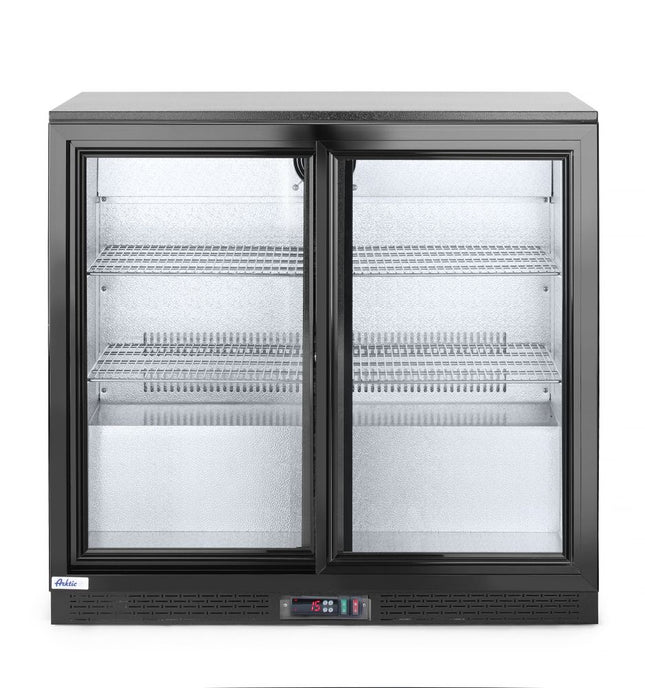 Back Bar Refrigerator with Double Sliding Tempered Glass Doors | Arktic | 158L Capacity | Black Finish