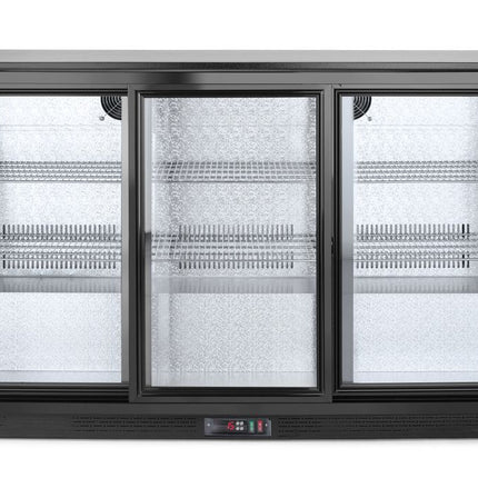 Back Bar Refrigerator with Triple Sliding Doors | Arktic | 254L Capacity | Black