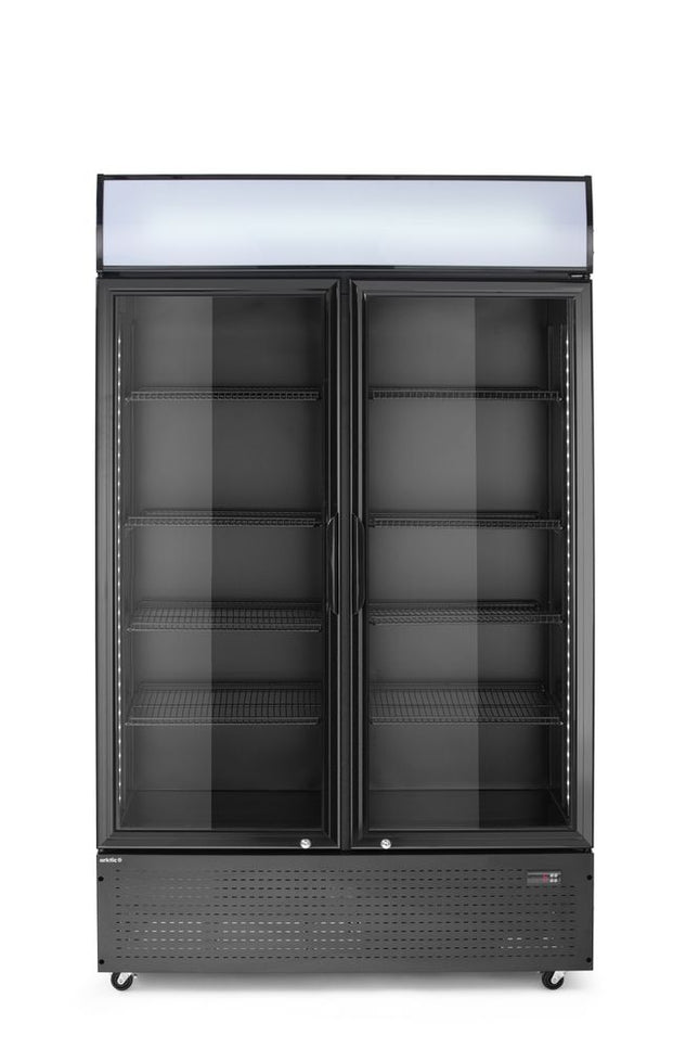 Back bar refrigerator with a backlit panel, double-door, Arktic, 512L, Black, 230V/510W, 585x1120x(H)1900mm