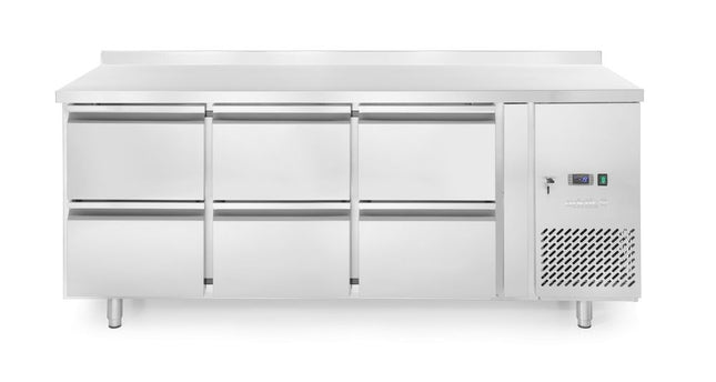 Refrigerated counter, 6 drawers, Arktic, With backsplash, 135L, Silver, 230V/400W, 1795x700x(H)755mm