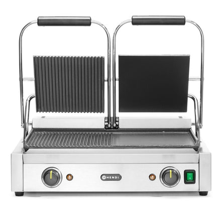 Double Contact Grill with Half Smooth, Half Ribbed Plates | HENDI | 230V/3600W