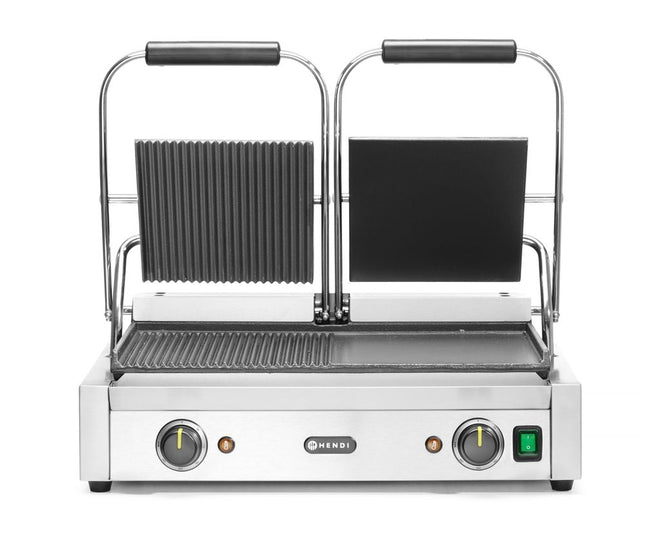Double Contact Grill with Half Smooth, Half Ribbed Plates | HENDI | 230V/3600W
