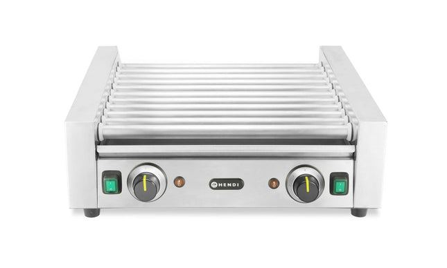 Sausage rolling grill, 2 zones, HENDI, 11 rollers, Silver, 230V/980W, 566x527x(H)192mm, Rectangular
