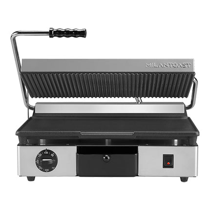 MilanToast Contact Grill with Ribbed Top and Smooth Bottom Plate | Ceramic Non-Stick Cast Iron | 2,760 W | 43 x 25 cm 1