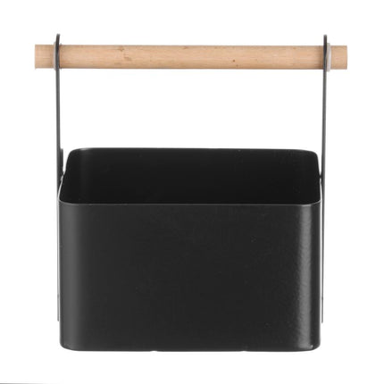 Black Powder-Coated Table Caddy with Wooden Handle 170x130x160mm | HENDI