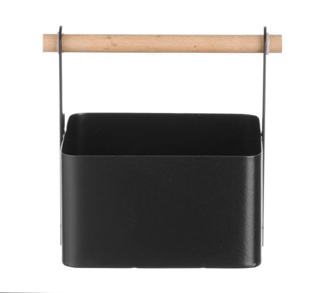 Black Powder-Coated Table Caddy with Wooden Handle 170x130x160mm | HENDI