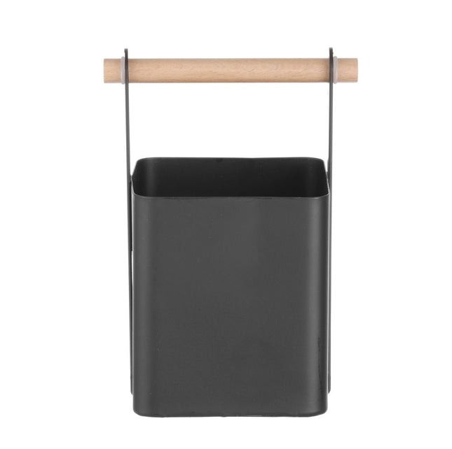 Black Powder-Coated Table Caddy with Wooden Handle 140x105x190mm | HENDI