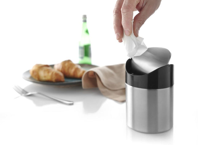 Tabletop Litter Bin with Stainless Steel Swing Cover | HENDI | Ø95x130mm 2