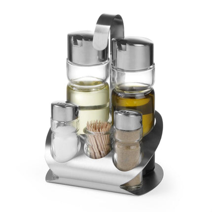 5-Piece Condiment Set with Oil, Vinegar, and Toothpick Holder | HENDI | Matt Finish 2