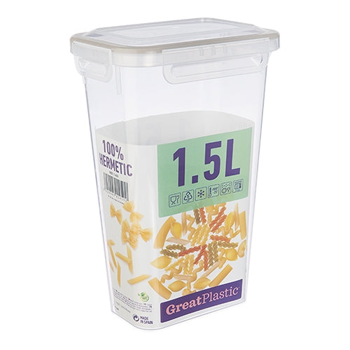 Airtight Food Storage Container | Great Plastic | Transparent PP Clip Closure | 1.5 L, 14 x 10 x H21.5 cm 1