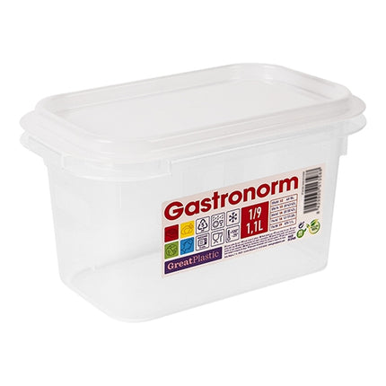 GN 1/9 Food Container with Airtight Seal | Great Plastic | Transparent Polypropylene | 1.1 L, H100 mm 1