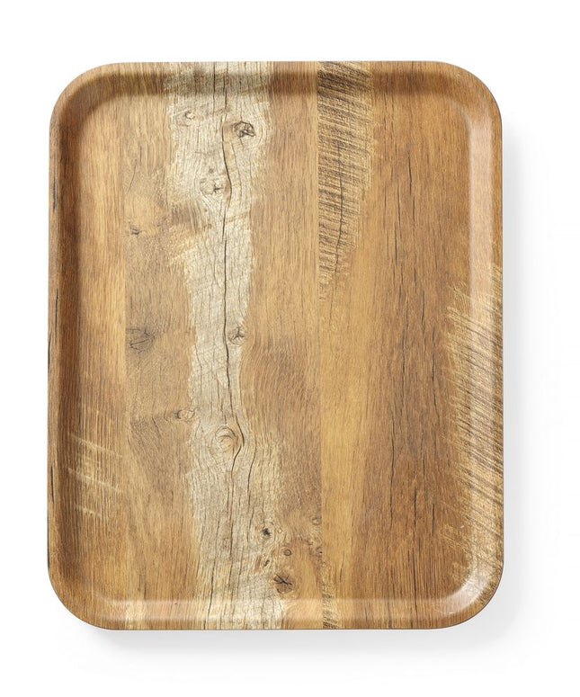 Non-Slip Melamine Serving Tray with Wood Design | AmerBox Wood | 330x430mm