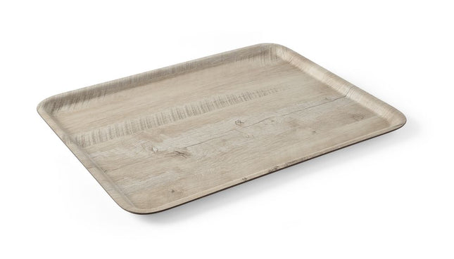 Serving Tray with Melamine Laminate Non-Slip Light Wood Design | AmerBox | 370x530mm