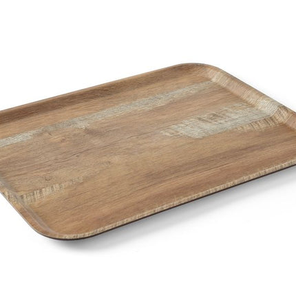 Serving Tray with Melamine Laminate Non-Slip Wood Design | AmerBox | 370x530mm